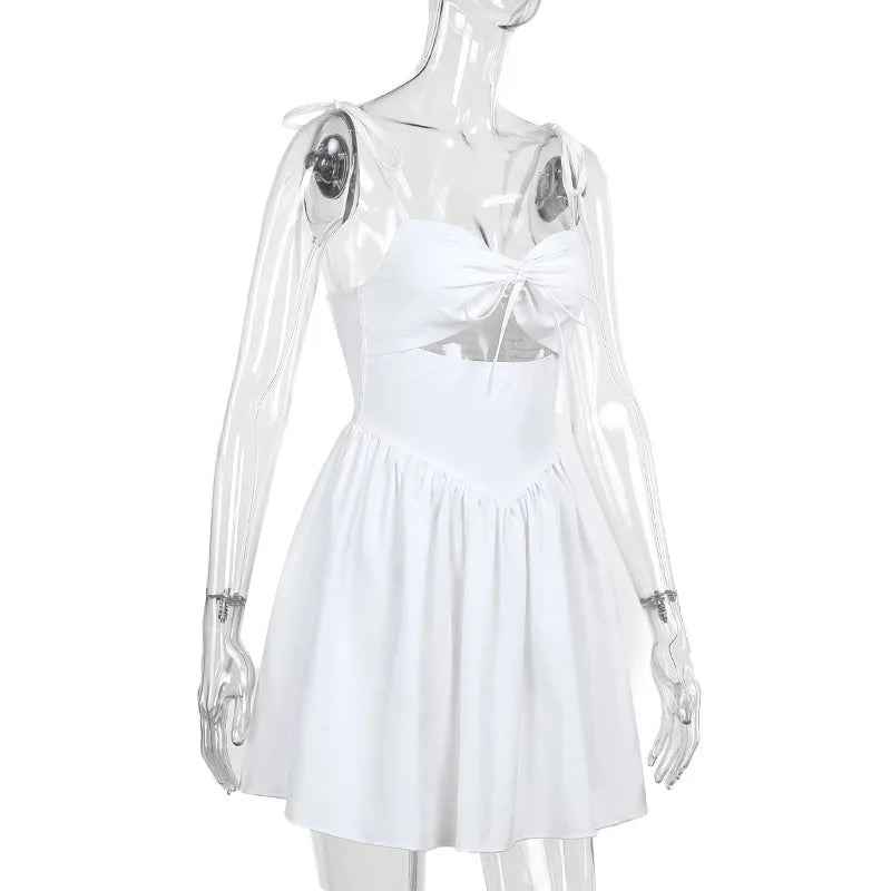 Tie Up Cut Out White Flare Mini Dress