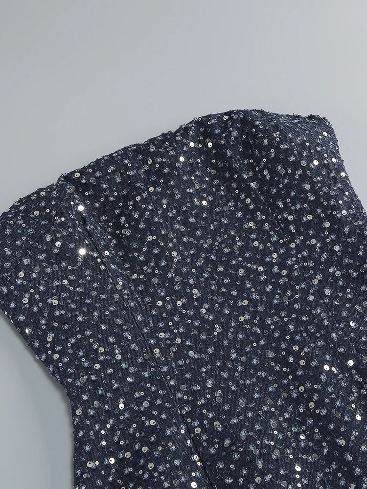 Strapless Denim Sequin Mini Dress