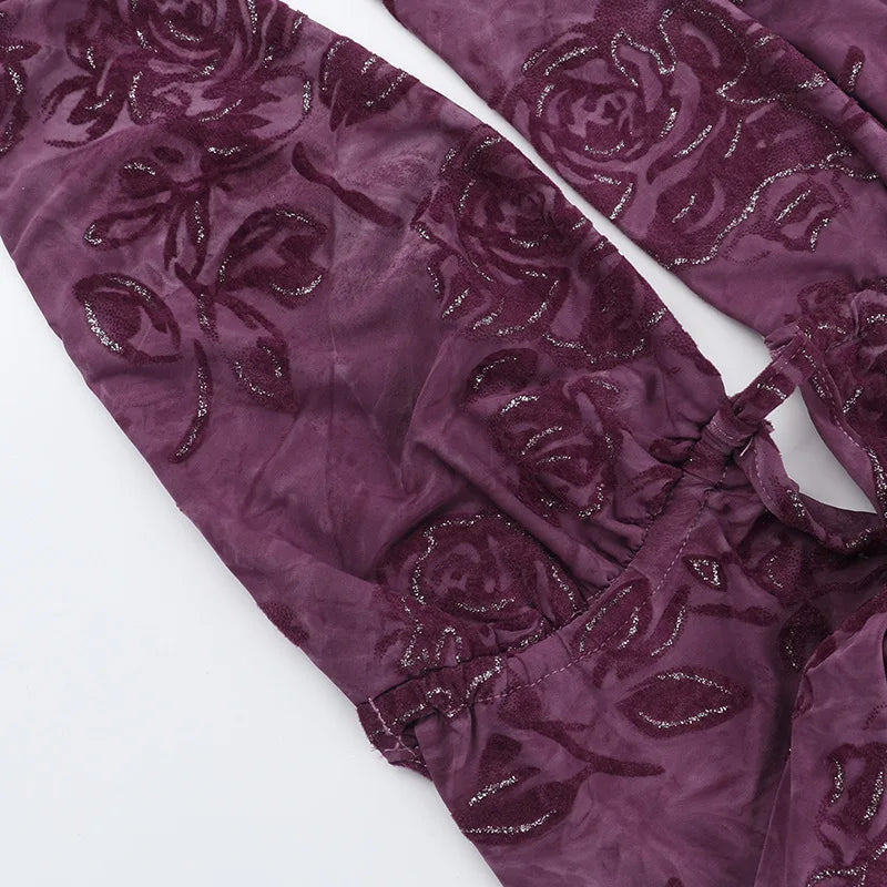 Purple Printed Deep Neck Halter Mini Dress