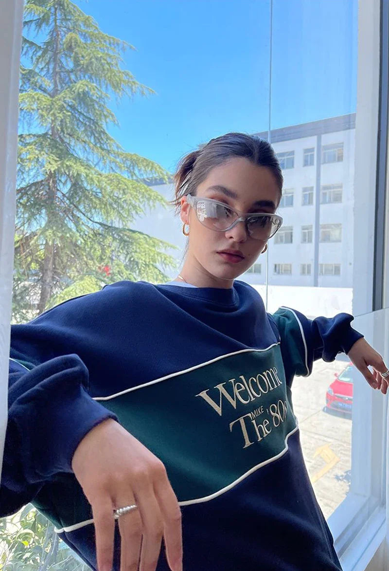 Blue Letter Print Sweatshirt