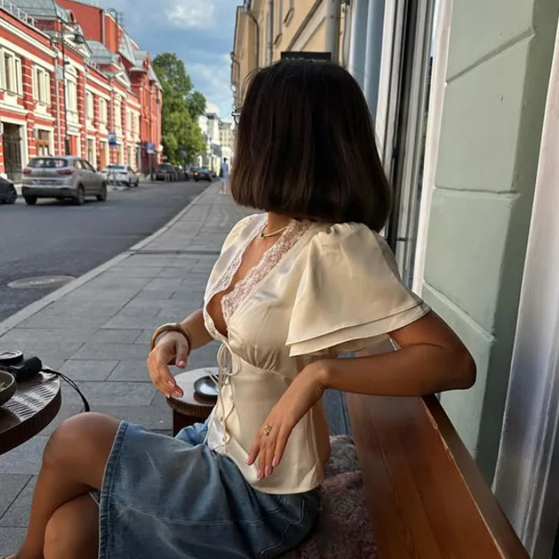 White Lace V-Neck Top
