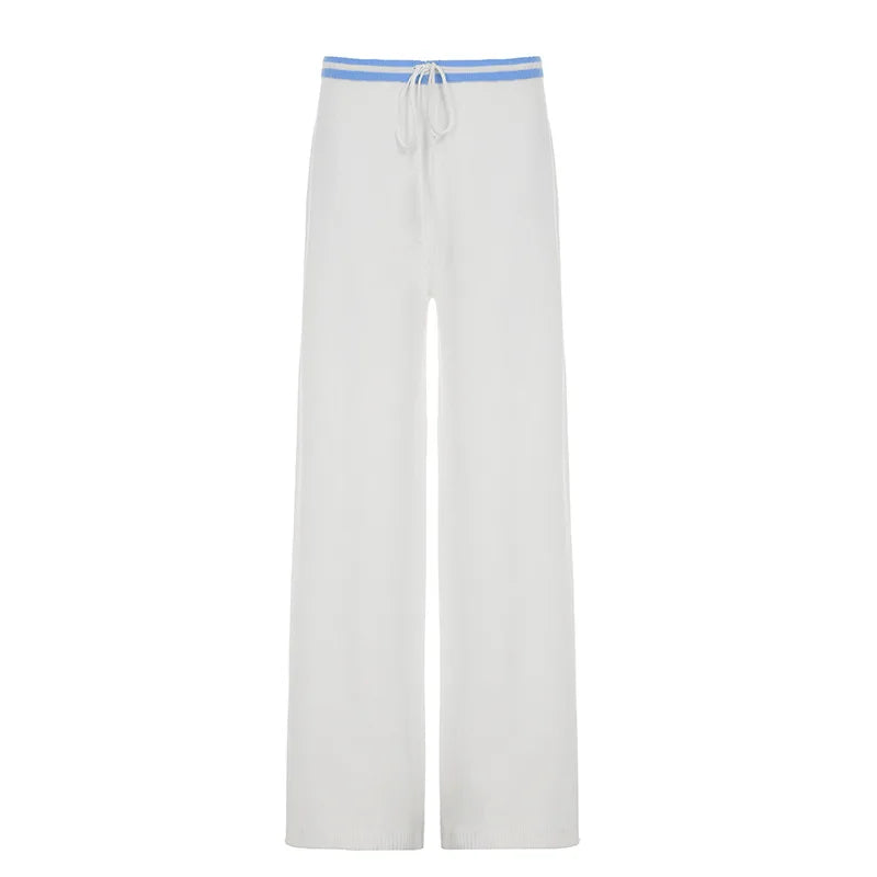 White Contrast Stripes Knitted Cami Top And Pants Set