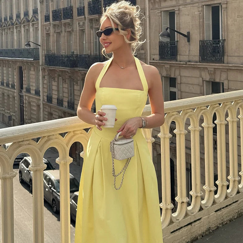 Solid Halter Midi Dress