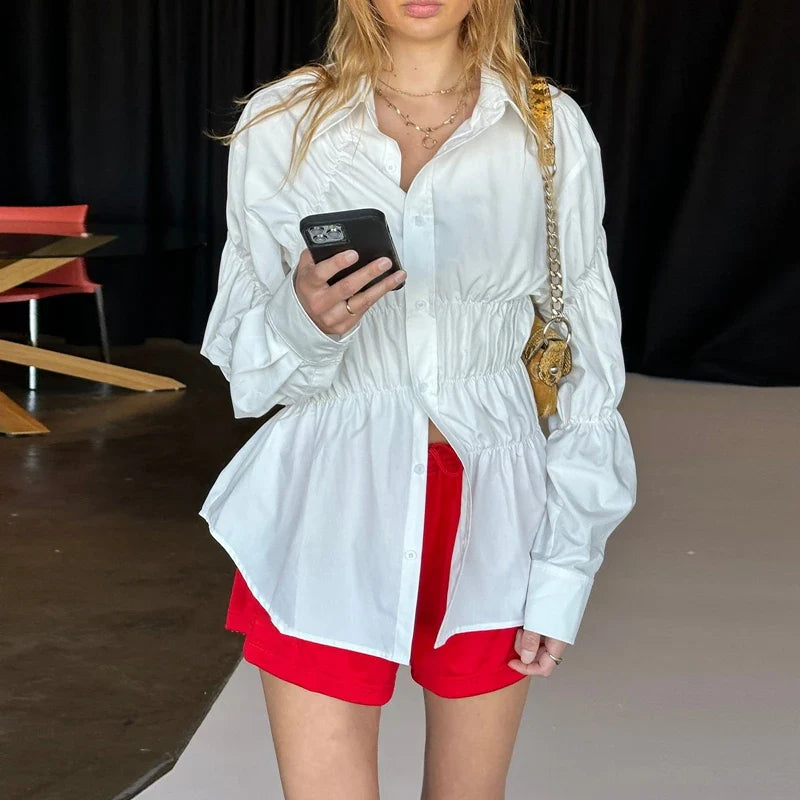 Scrunched Button Up Long Sleeve Shirt