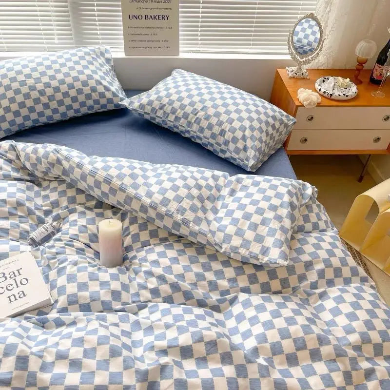 Red Cherry Plaid Duvet Cover Set with Sheet Pillowcase Soft Cover NoFilling Warm Bed Linen Twin Full Queen Size Home Bedding Set