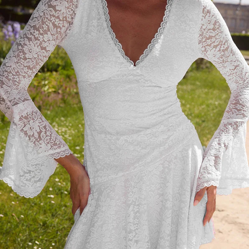 Lace Flare Long Sleeve Flare Mini Dress