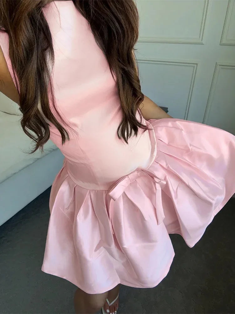 Solid Sleeveless Front Bow Mini Dress