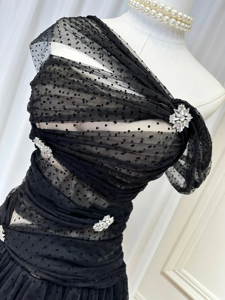 Irregular Polka Dot Mesh Tulle Mini Dress