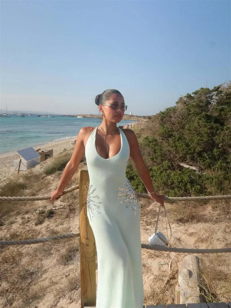 Sequins Embroidered Knit Maxi Dress