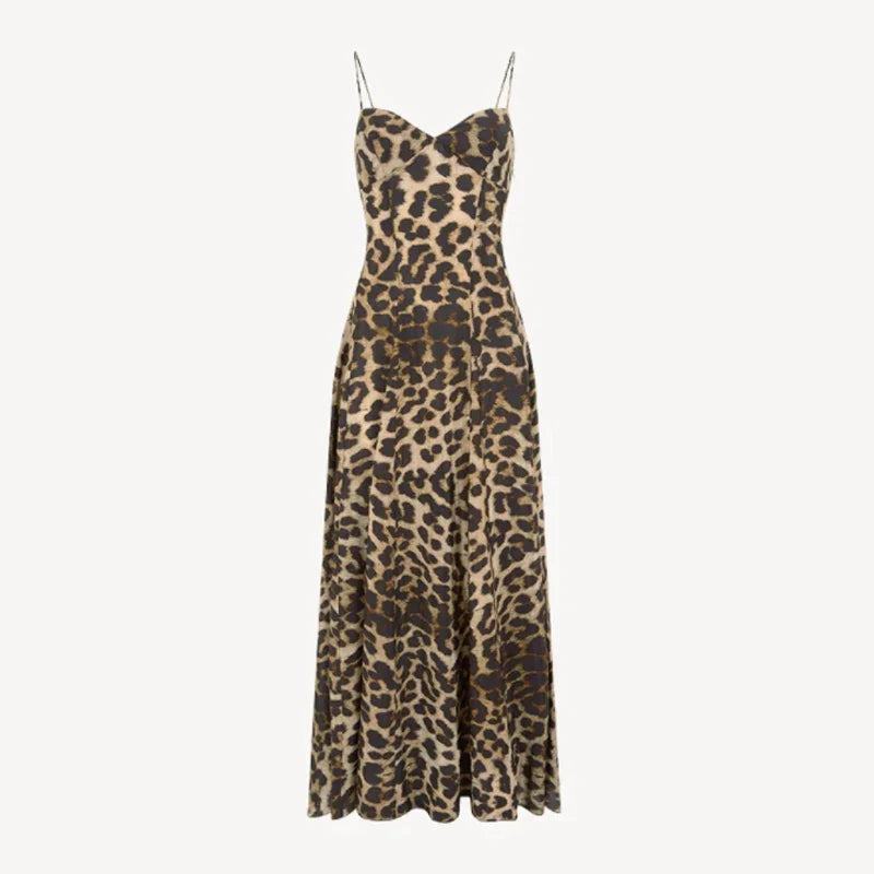 Leopard Sling Strap Long Dress