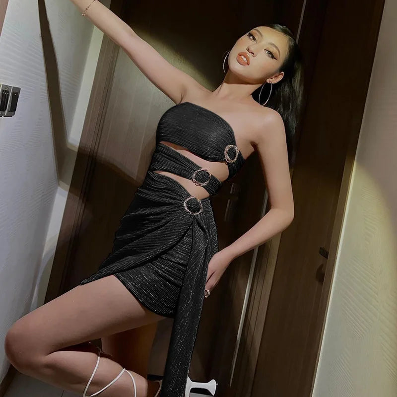 Sequin Tube Side Cut Out Wrap Mini Dress