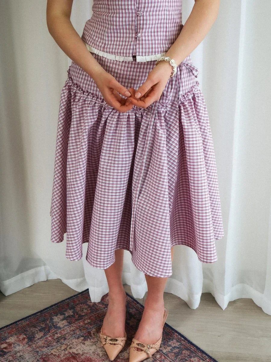 Low Rise Plaid Midi Skirt