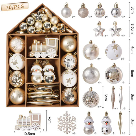 70Pcs/box Christmas Tree Ball Ornaments Snowflake Snowman Star Hanging Pendants Noel Navidad Home Decoration  New Year Gift