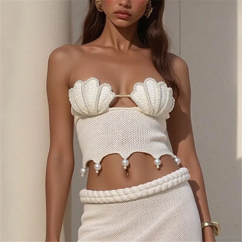 Shell Pearls Knit Tube Top