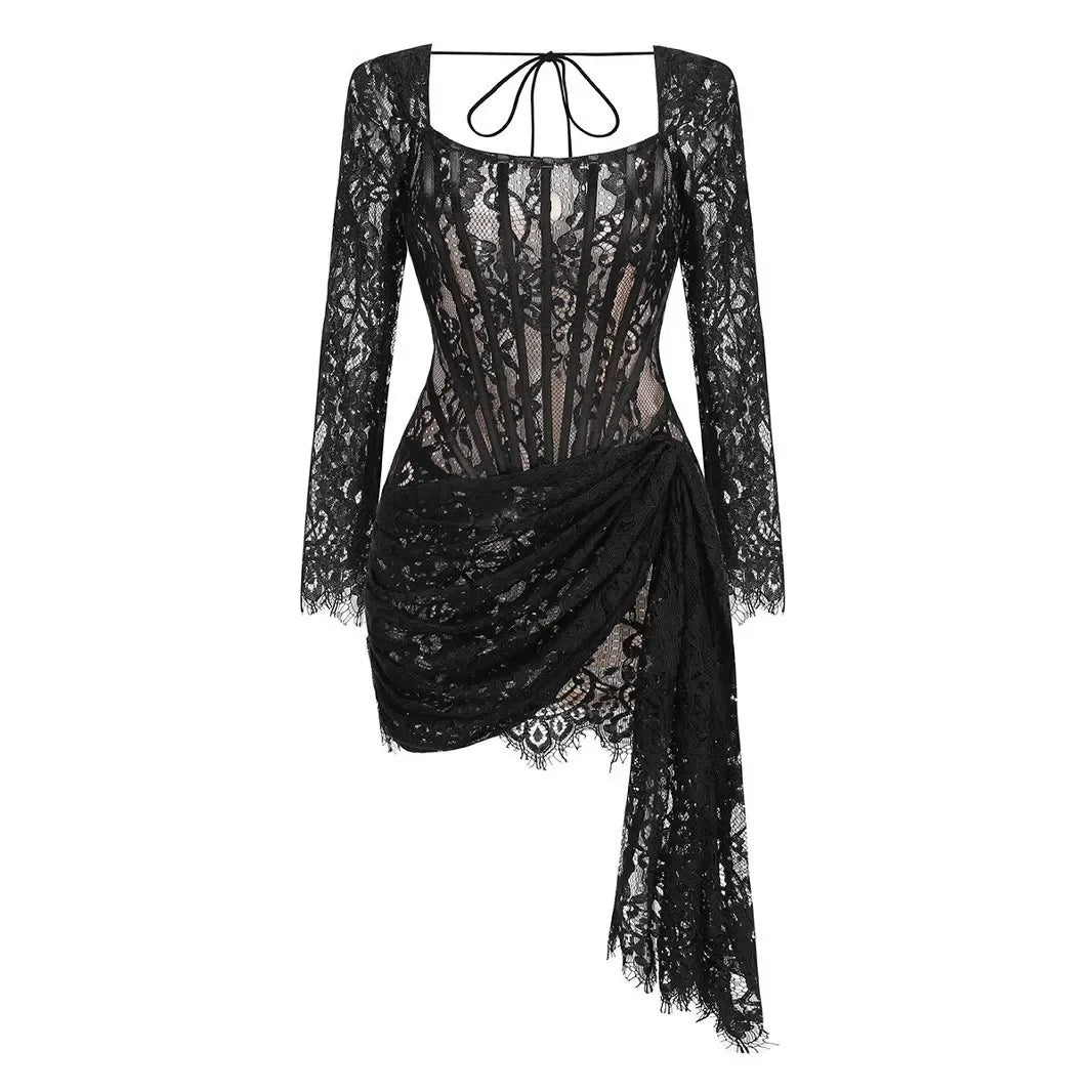 Lace Corset Draped Mini Dress