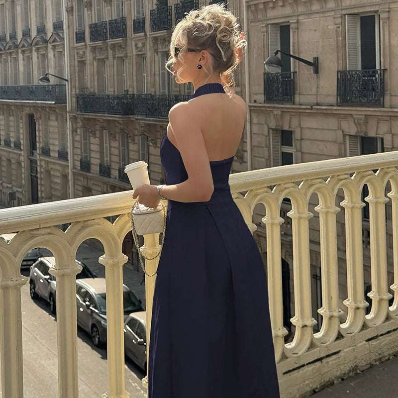 Solid Halter Midi Dress