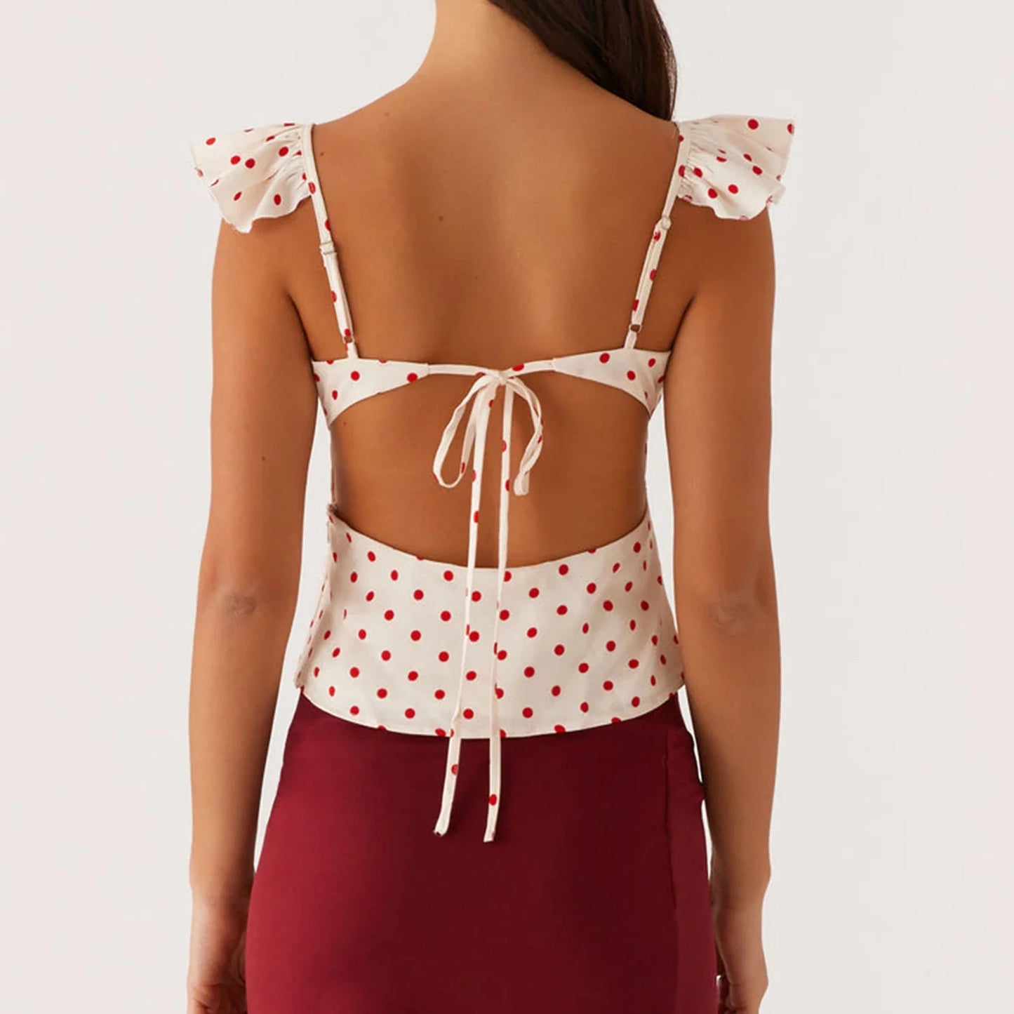 Red Polka Dot Short Sleeve Ruffle Top