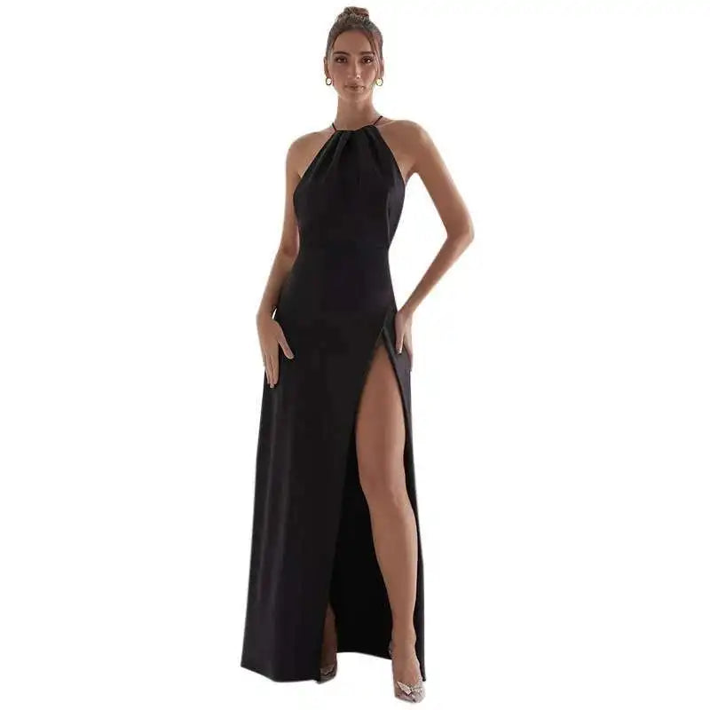 Satin High Split Open Back Maxi Dress