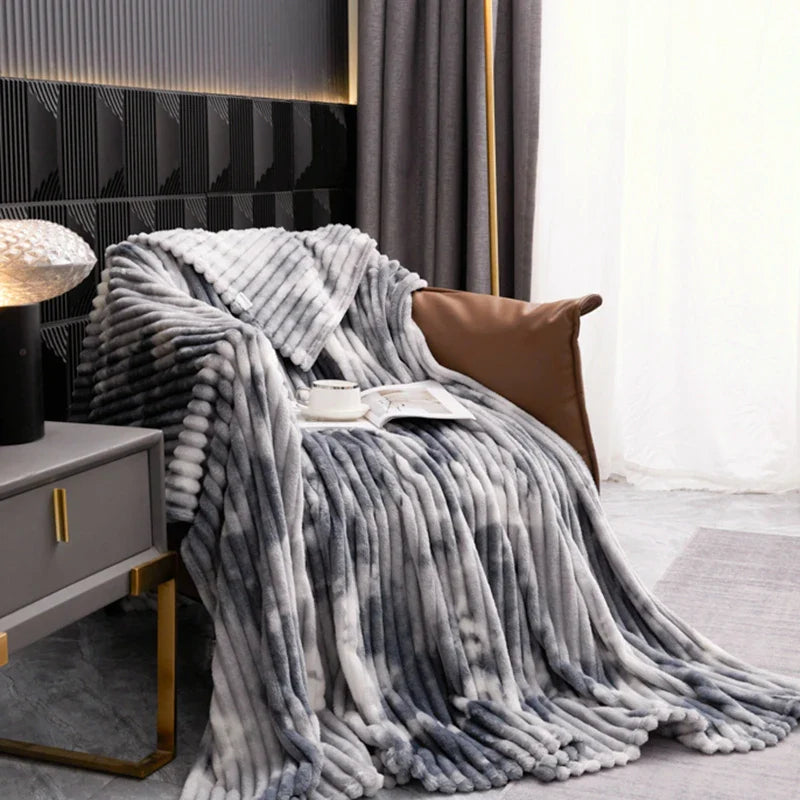 Purple Blanket for Winter Tie Dyeing Warm manta Single/Queen/King High Quality 300gsm Plaids for Sofa Thow Blanket
