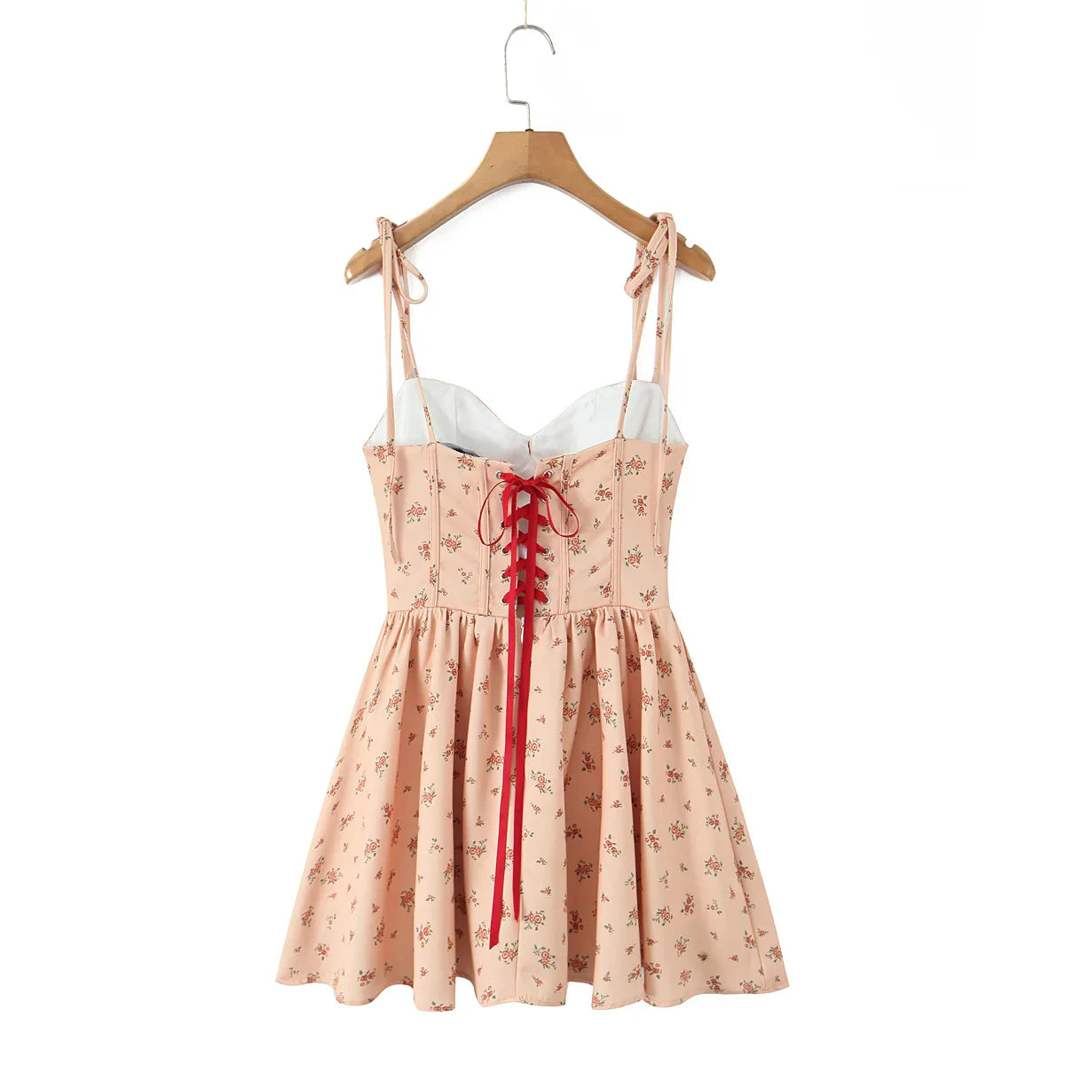 Orange Floral Print Bow  Tie Up Mini Dress