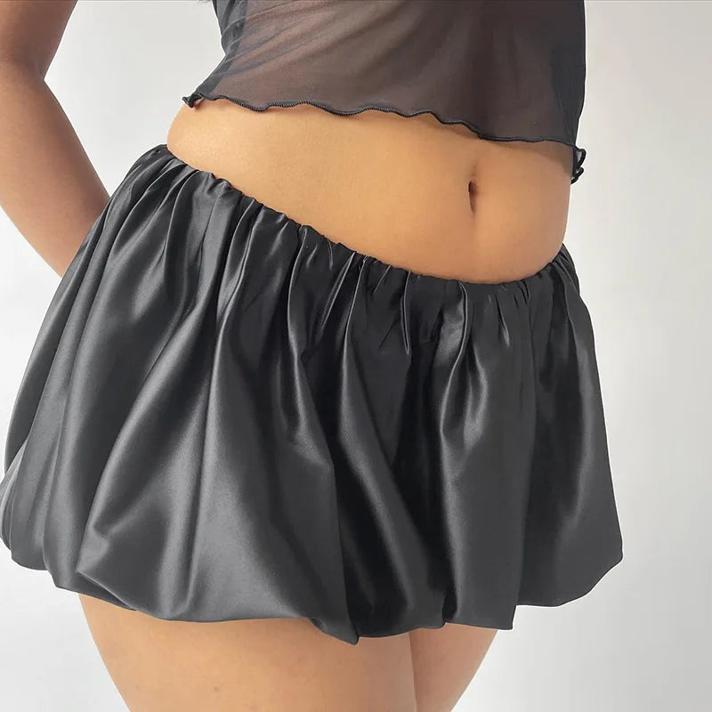 Satin Puff Low Waist Mini Skirt