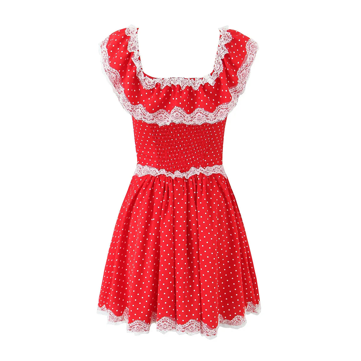 Ruffles Off-shoulder Button Polka Dot Mini Dress