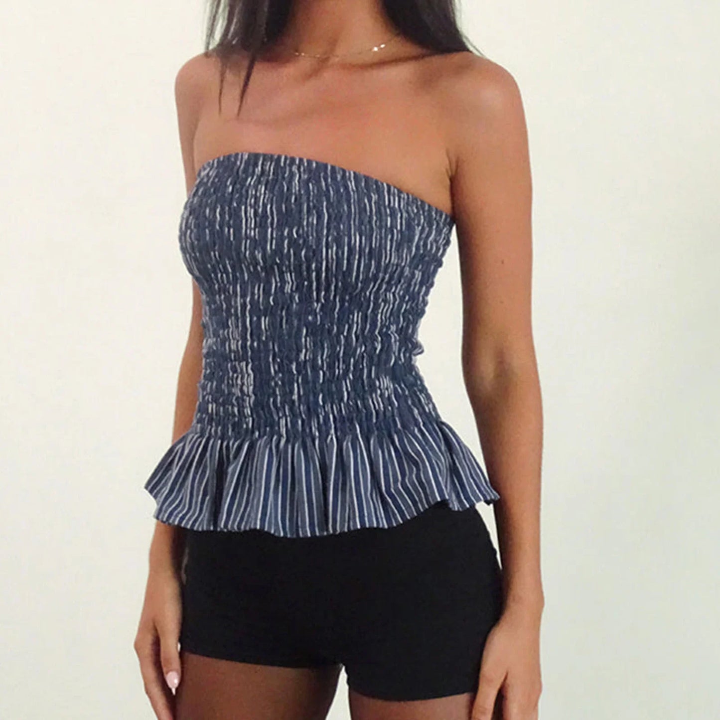 Smock Ruffled Hem Bandeau Top