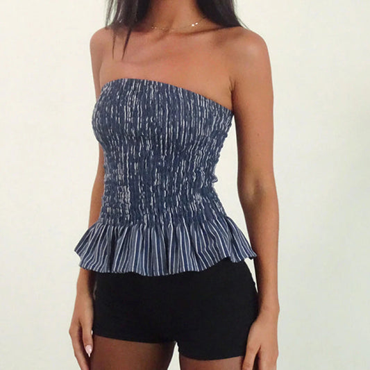 Smock Ruffled Hem Bandeau Top