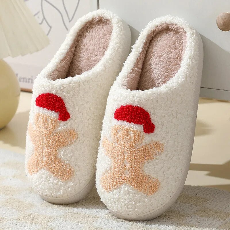New Christmas Gifts Santa Claus Elk Slippers Cute Gingerbread Man Warm Cotton Slippers Men Women Hot Winter Home Cotton Slippers