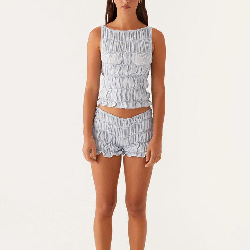 Ruched Tank Top And Shorts Set