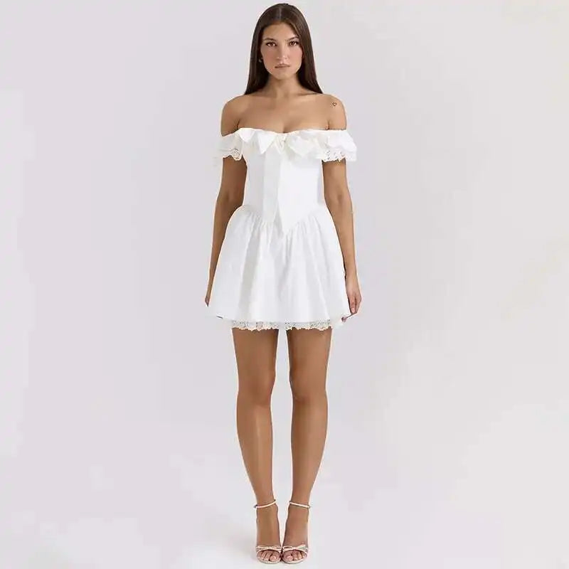White Off Shoulder Bow Corset Mini Dress