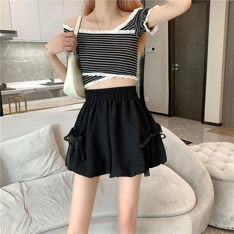 Bow Elastic Loose Bloomer Shorts
