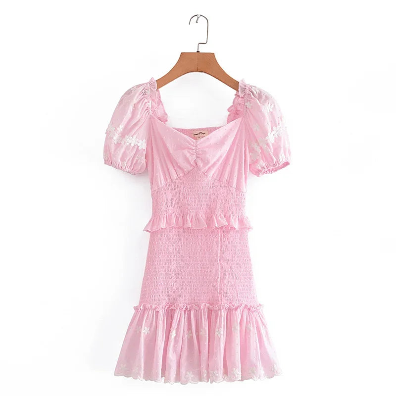 Pink Short Sleeve Elastic Mini Dress