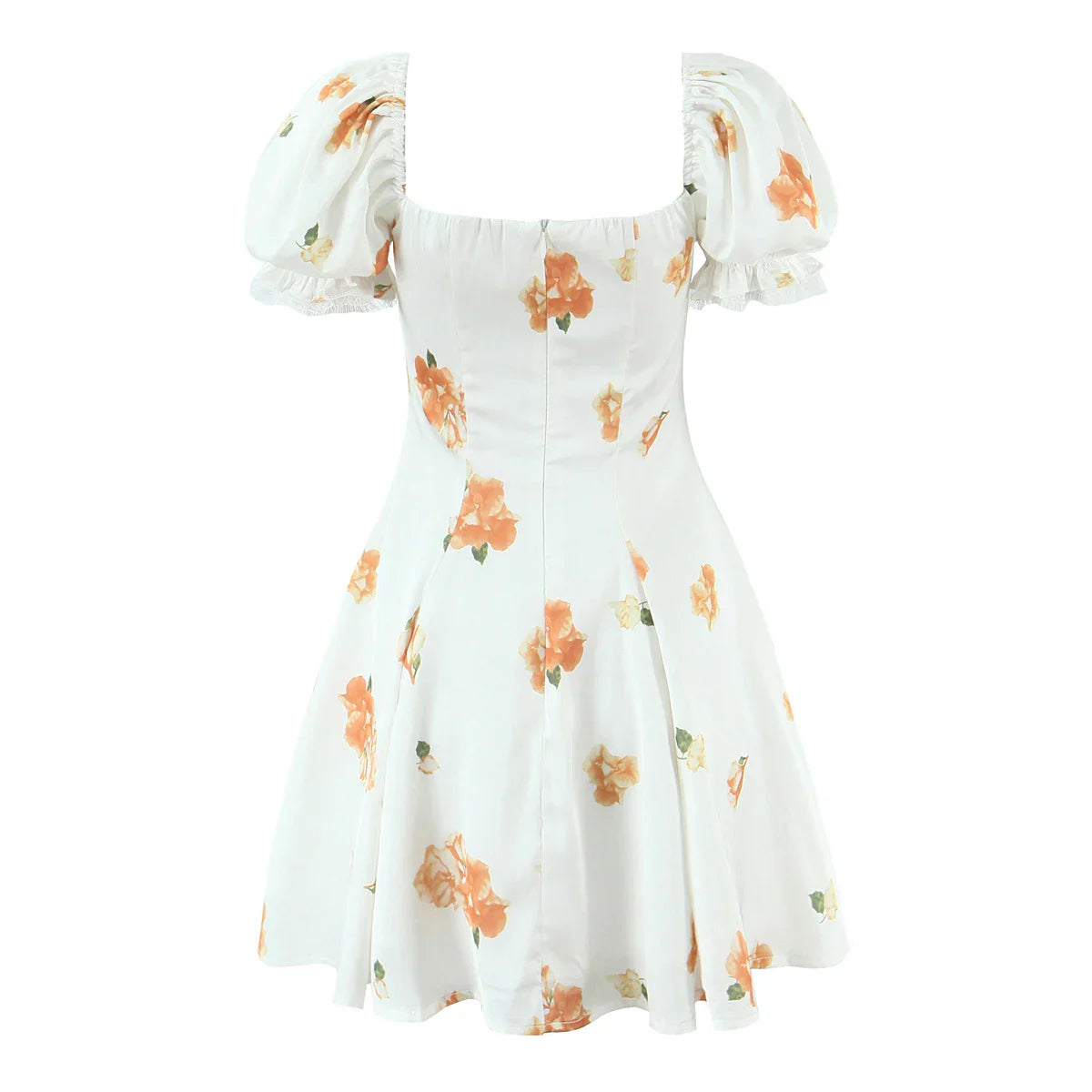 White Floral Puff Sleeve Mini Dress