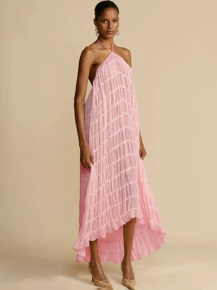 Halter Neck Ruched Midi Dress