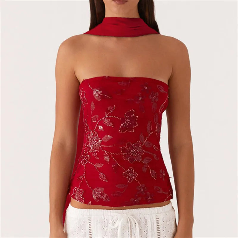 Sequin Tube Top with Scarf