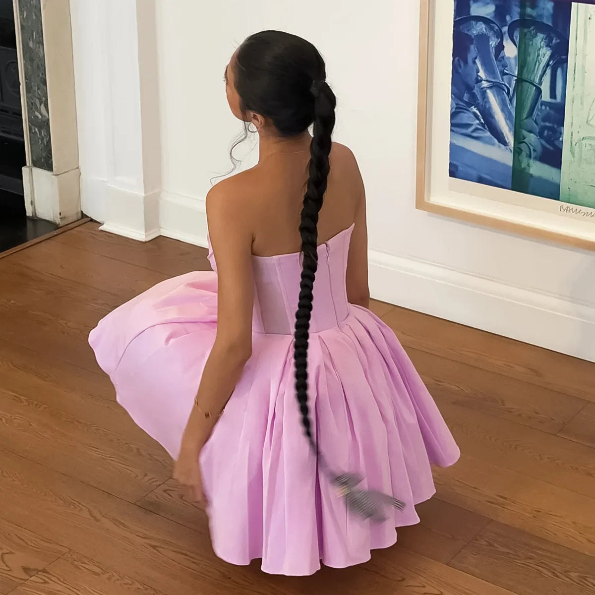 Purple Deep Neck Tube A-line Flare Mini Dress