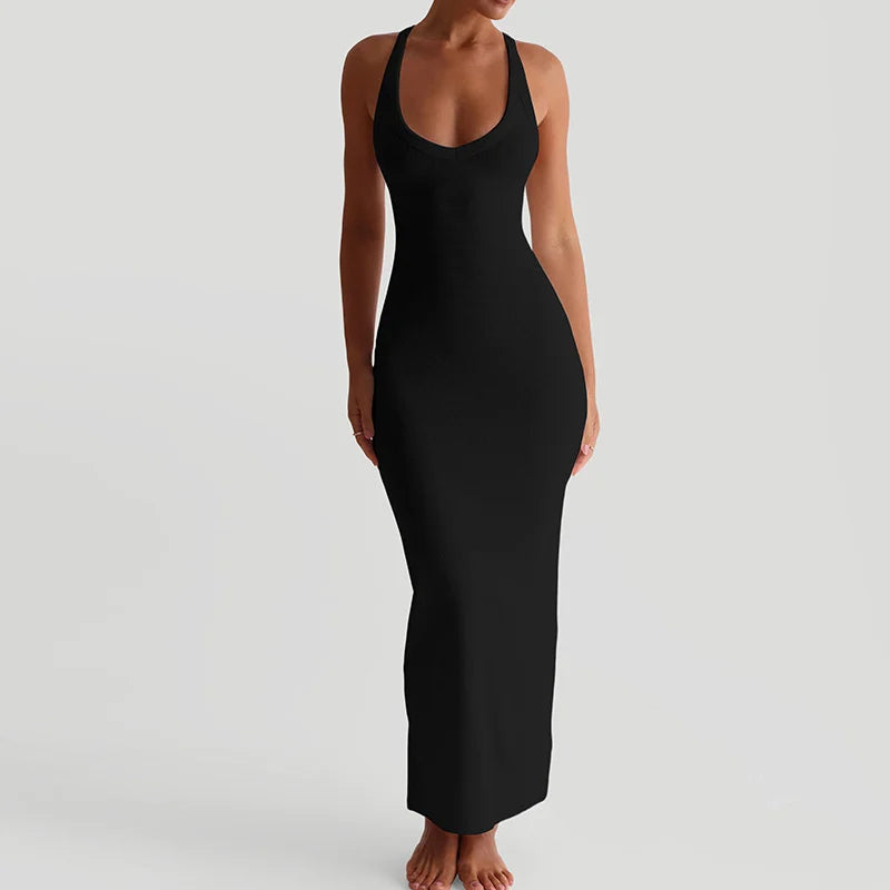Solid Racer Back Tank Midi Dress