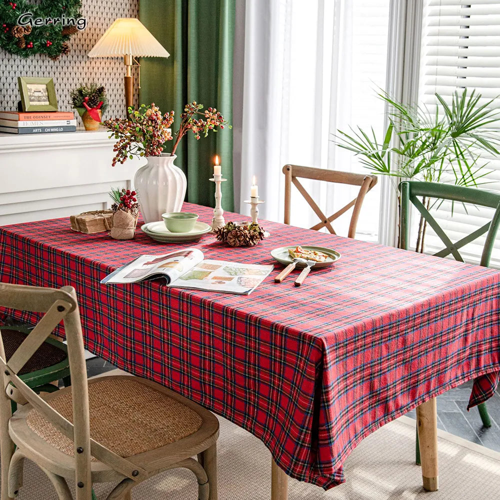 Christmas Tablecloth Dyed Green Plaid Holiday Village Home Textile New Year Rectangular Tablecloths Dining Table Cover