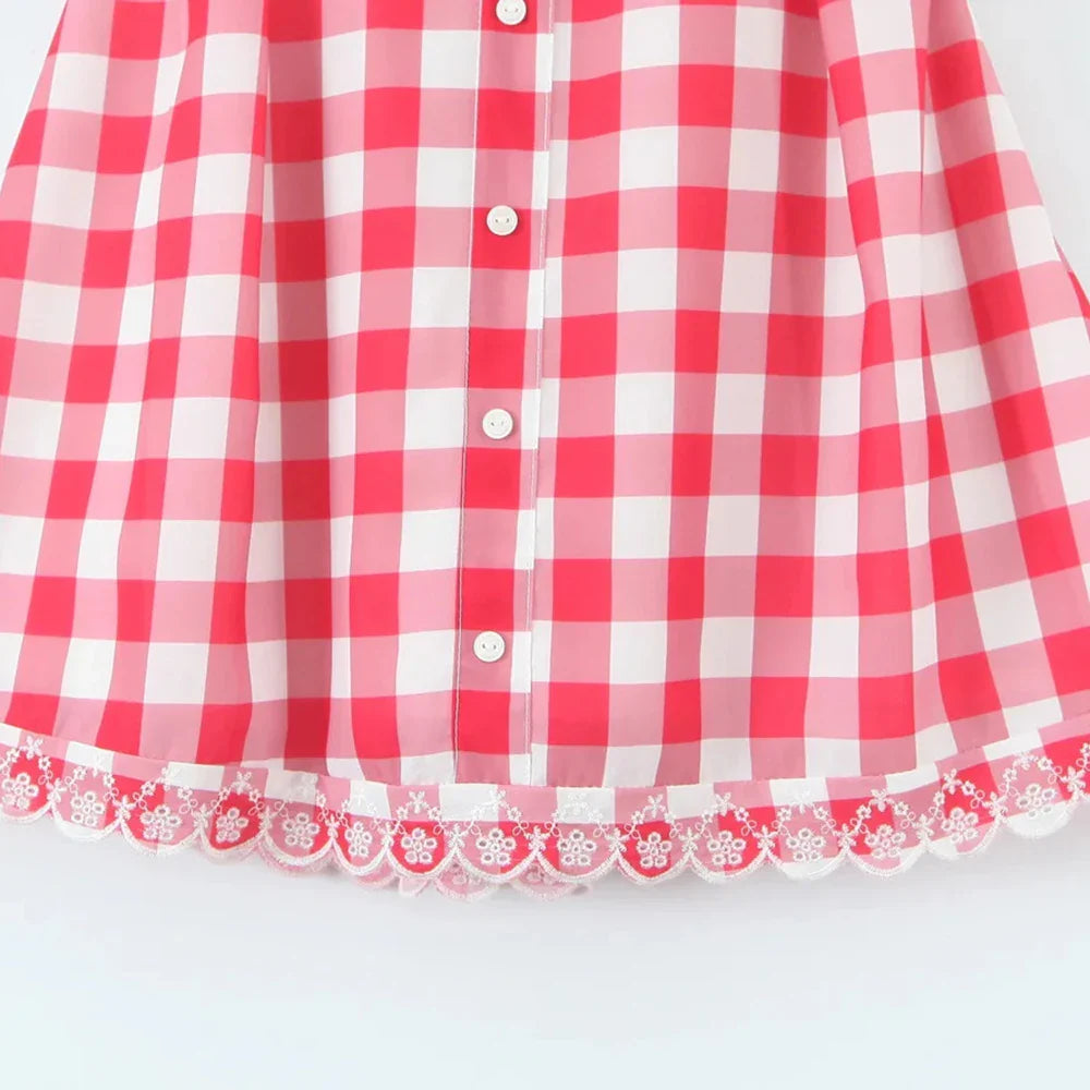 Red Checked V-neck Tank Mini Dress