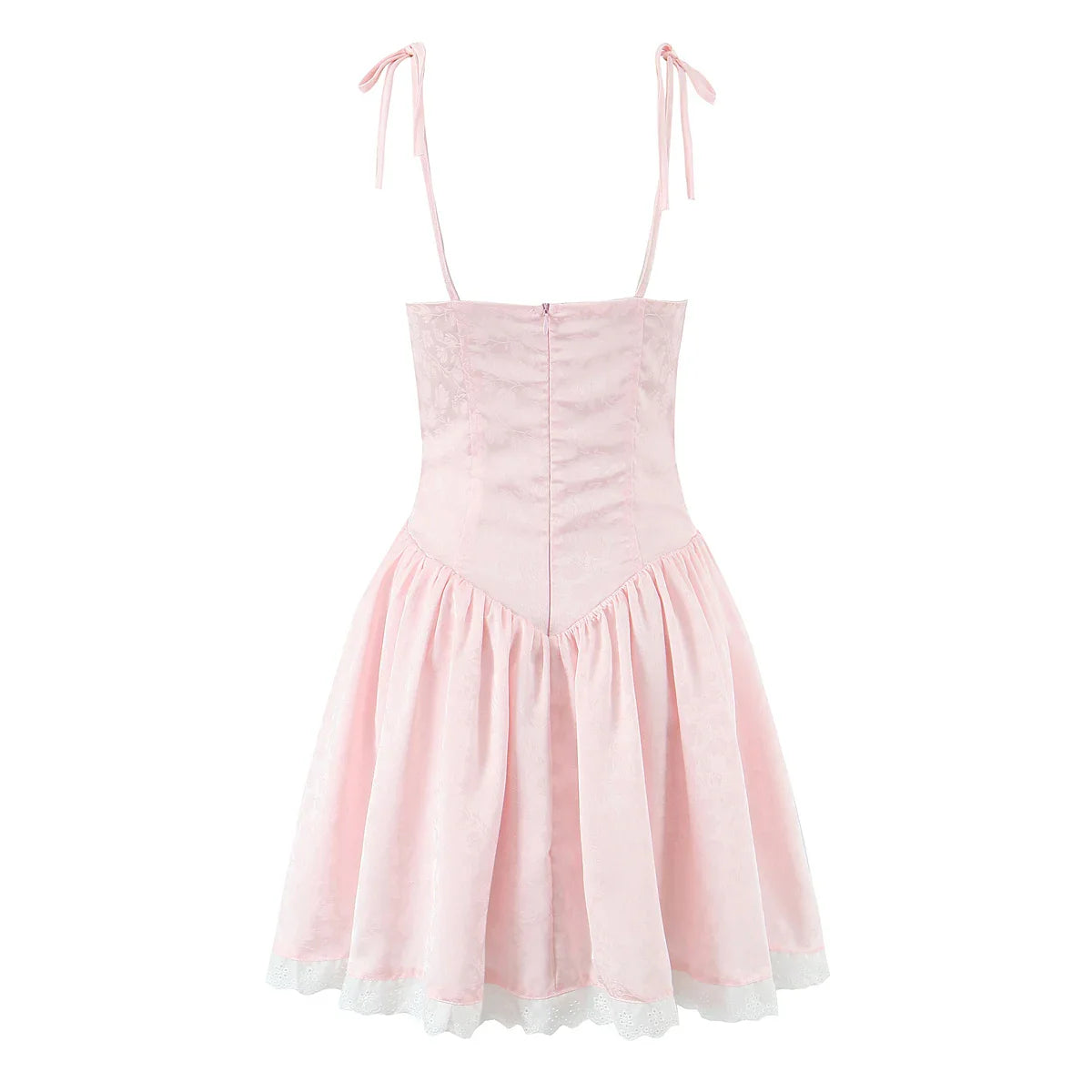 Tie Up Bow Lace Trim Flare Mini Dress