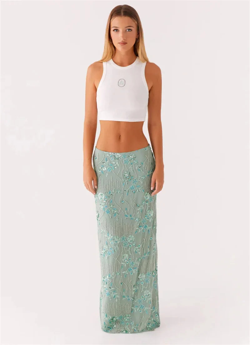 Sequins Embroidery Maxi Skirt