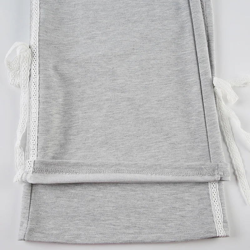 Grey Stripe Ribbon Drawstring Sweatpants