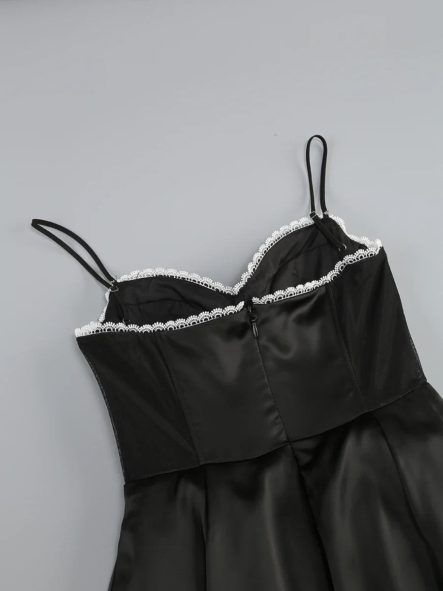 Satin Tulle Frill Strap Mini Dress