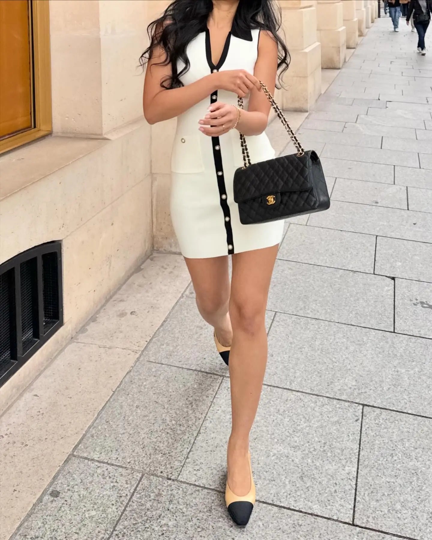 White Contrast Buttoned Collar Mini Dress