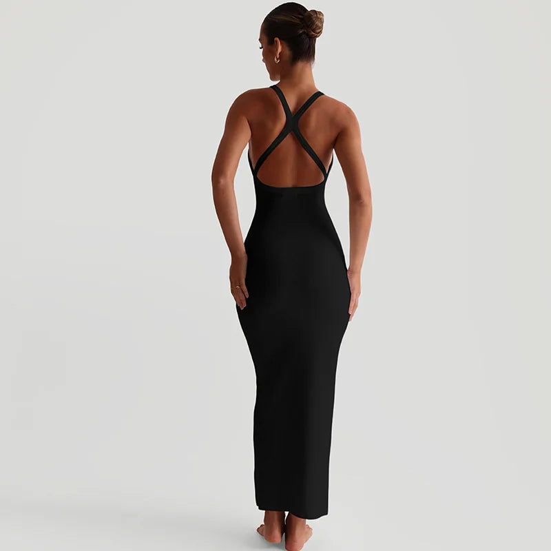 Solid Racer Back Tank Midi Dress