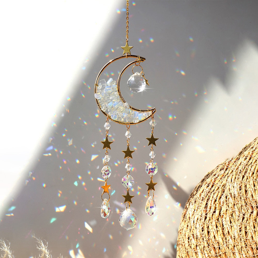Moon Crystal Prism Stained Glass Ball Sun Catcher Rainbow Maker Home Window Garden Decor Light Catcher Christmas Gift