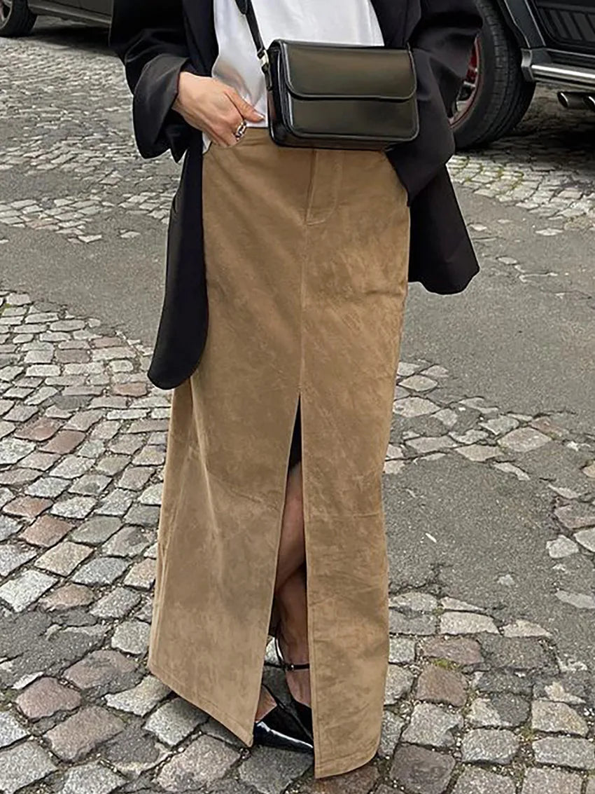 Sued Brown Maxi Skirt