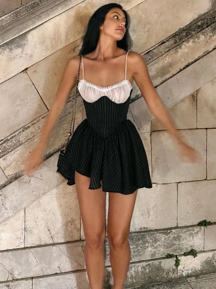 Mesh Cami Two Tone Frill Mini Dress