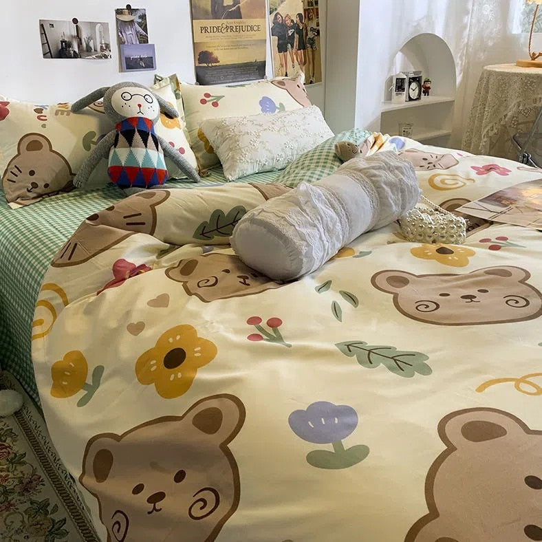 Floral Bedding Set with Duvet Cover Flat Sheet with Pillowcases  Kids Queen Full Size Boys Girls Bed Linen